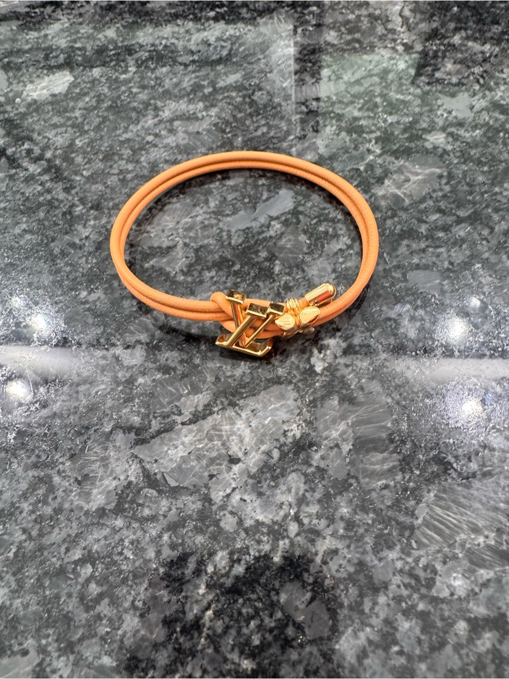 Louis Vuitton Peach Orange Double Cord Bracelet with Gold LV Charm